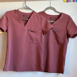 Figs Rose-Mauve V-Neck Scrub Tops — Twin Pack